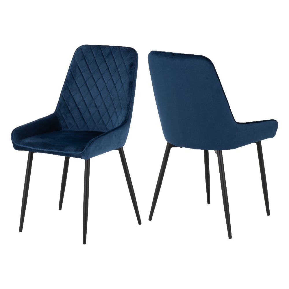 avah blue velvet dining chairs with black legs in pair