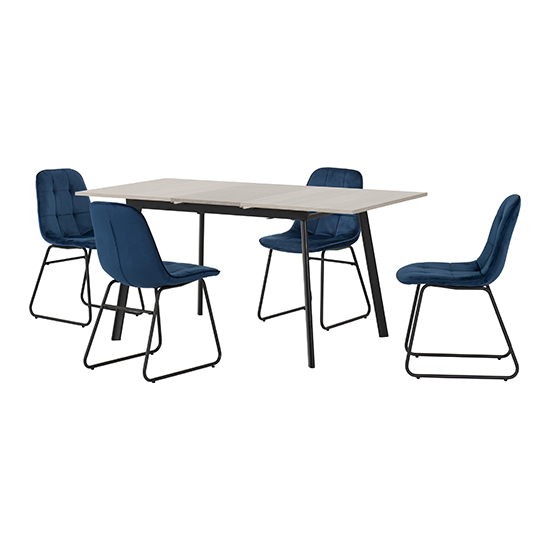 Photo of Avah extending concrete effect dining table 4 lyster blue chair