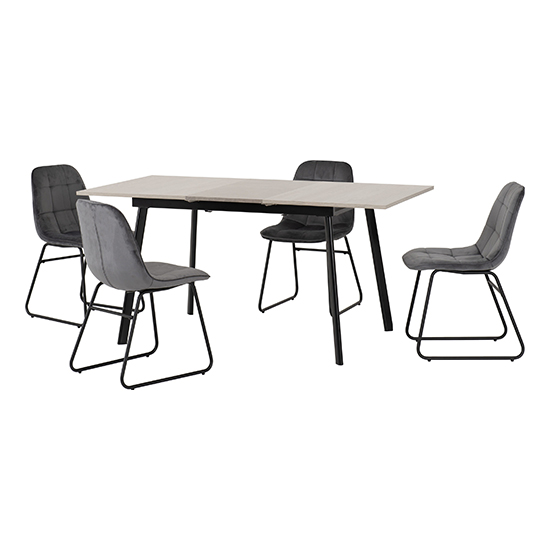 Photo of Avah extending concrete effect dining table 4 lyster grey chair
