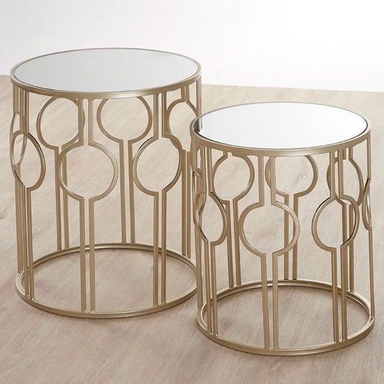 Read more about Avanto round glass set of 2 side tables with champagne frame