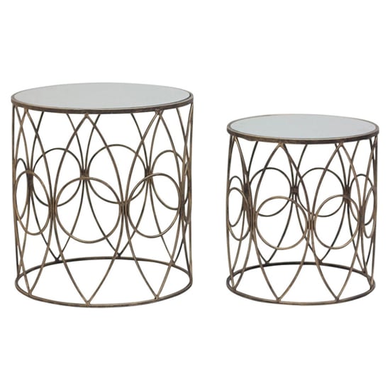 Read more about Avanto round glass set of 2 side tables with copper circle frame