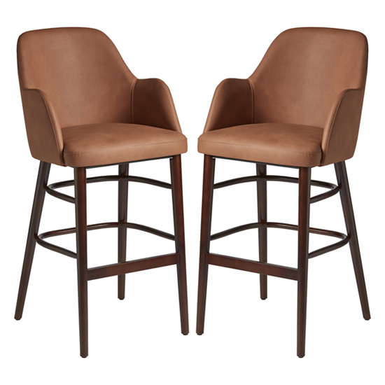 Product photograph of Avelay Vintage Cognac Faux Leather Bar Stools In Pair from Furniture in Fashion