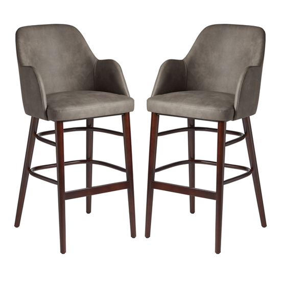 Product photograph of Avelay Vintage Steel Grey Faux Leather Bar Stools In Pair from Furniture in Fashion
