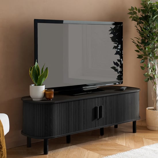 avenel fluted tv stand with 2 sliding doors in black