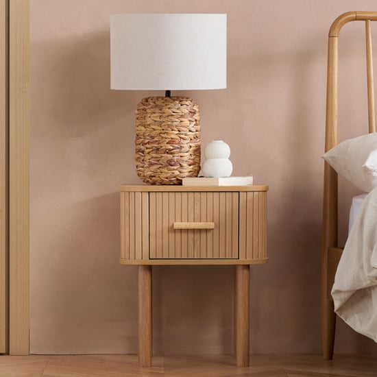 avenel fluted wooden bedside cabinet with 1 drawer in oak