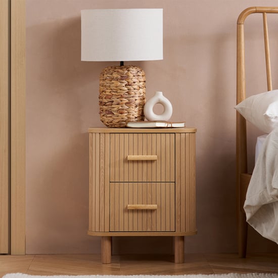 avenel fluted wooden bedside cabinet with 2 drawers in oak