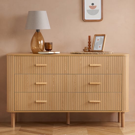 avenel fluted wooden chest of 6 drawers in oak