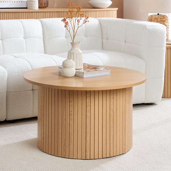 avenel fluted wooden coffee table round in oak