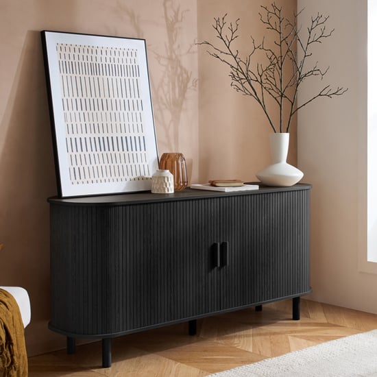 avenel fluted wooden sideboard with 2 doors in black