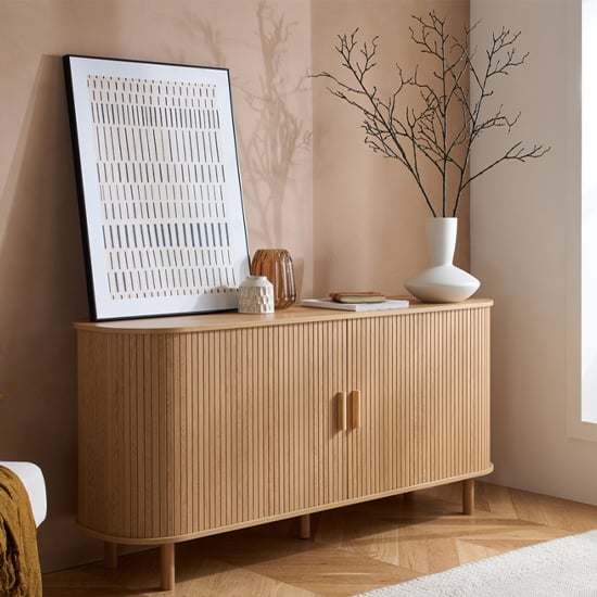 avenel fluted wooden sideboard with 2 doors in oak