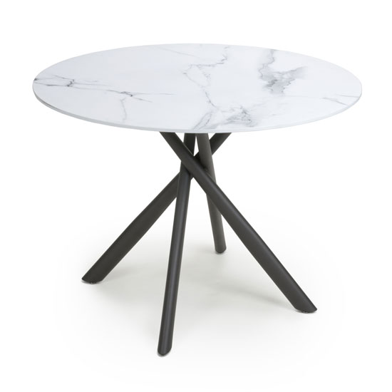 Product photograph of Accro Round Glass Top Dining Table In White from Furniture in Fashion