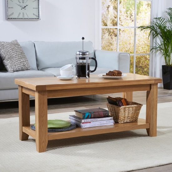 Avignon Wooden Coffee Table Rectangular In Oak With Undershelf ...