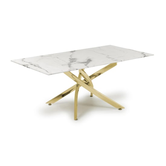 avon coffee table in white marble effect with gold legs