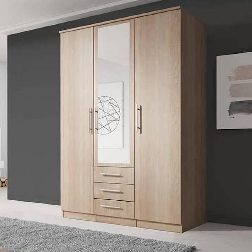 avondale mirrored wardrobe with 3 doors in sonoma oak