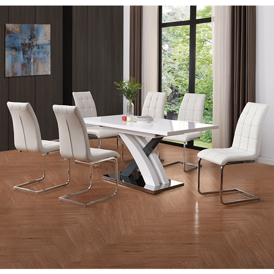 Product photograph of Axara Large Extending Grey Dining Table 6 Paris White Chairs from Furniture in Fashion