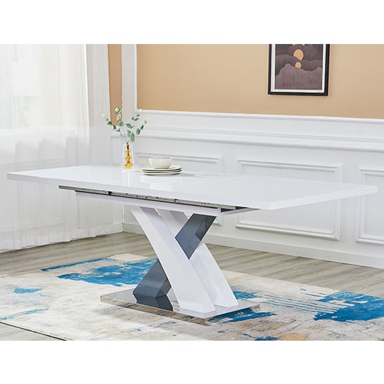 Product photograph of Axara Large Extending Gloss Dining Table In White And Grey from Furniture in Fashion