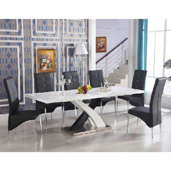 Photo of Axara large extending black dining table 6 vesta black chairs