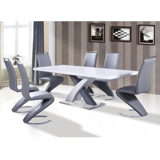 Photo of Axara large extending grey dining table 6 summer grey chairs