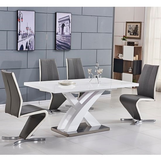 Read more about Axara small extending white dining table 4 gia grey chairs
