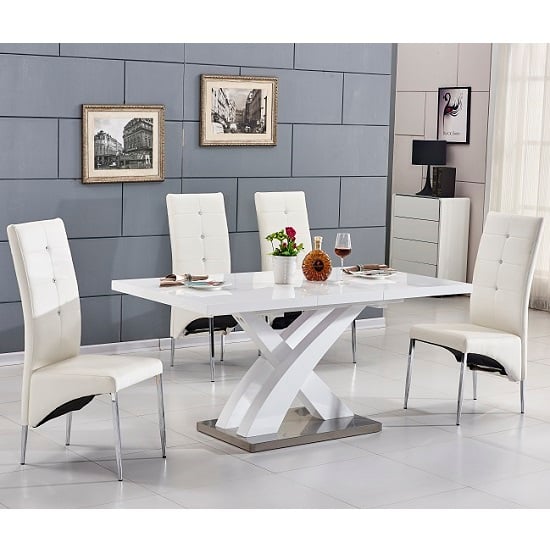 Photo of Axara small extending white dining table 4 vesta white chairs