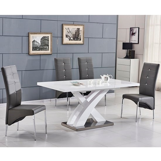 Photo of Axara small extending white dining table 4 vesta grey chairs