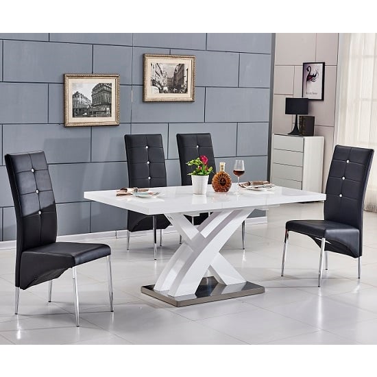 Read more about Axara small extending white dining table 6 vesta black chairs