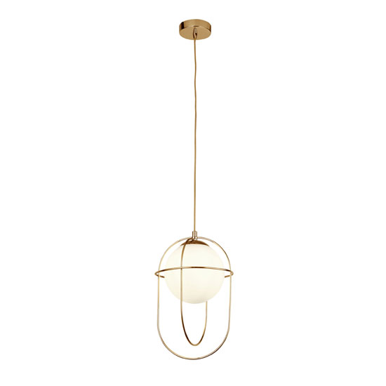 Read more about Axis 1 pendant light in polished brass with opal glass ball