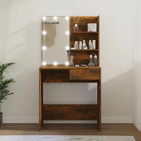 Product photograph of Axten Wooden Dressing Table In Smoked Oak With Led Lights from Furniture in Fashion