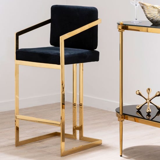 Photo of Azaltro black velvet bar chair with gold steel frame