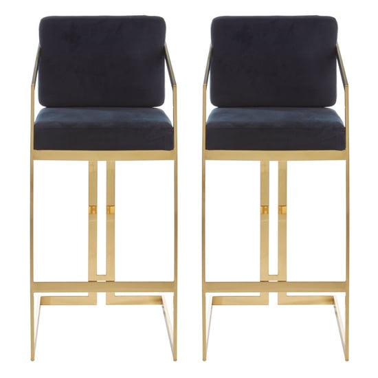 View Azaltro black velvet bar stools with gold metalframe in pair