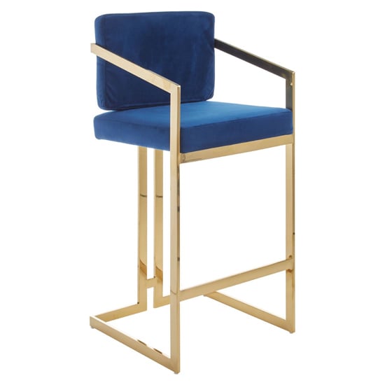 Photo of Azaltro blue velvet bar chair with gold steel frame