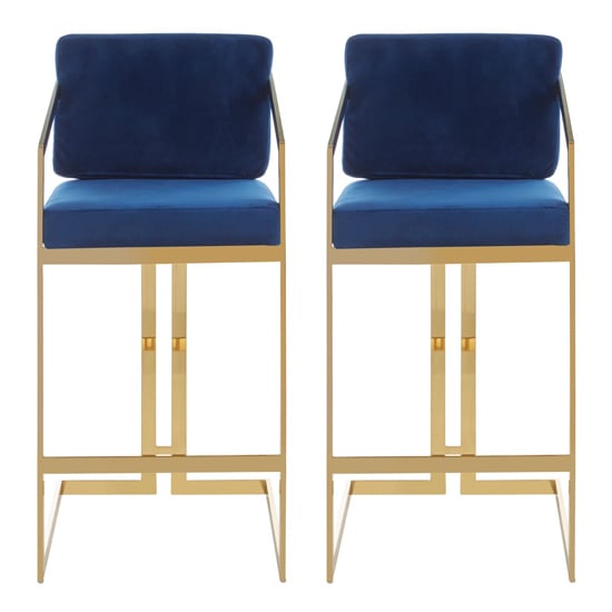 View Azaltro blue velvet bar stools with gold metalframe in pair