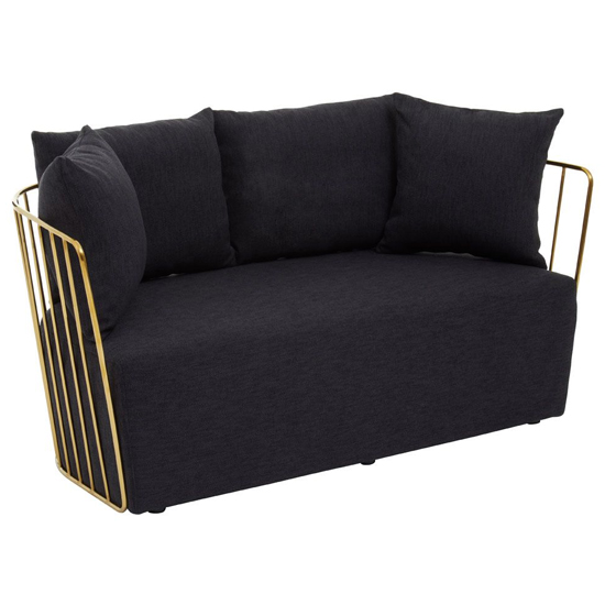 Product photograph of Azaltro Fabric 2 Seater Sofa With Gold Steel Frame In Black from Furniture in Fashion