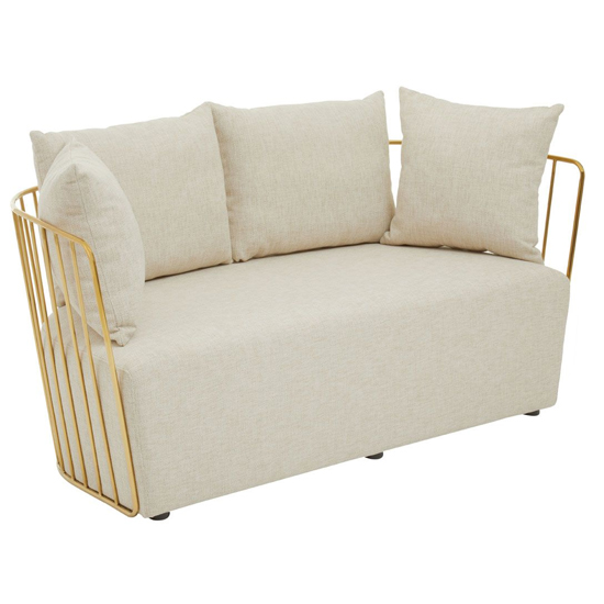 Read more about Azaltro fabric 2 seater sofa with gold steel frame in natural