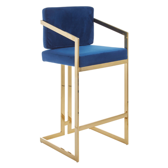 Azaltro Blue Velvet Bar Chair With Gold Steel Frame | Furniture in Fashion