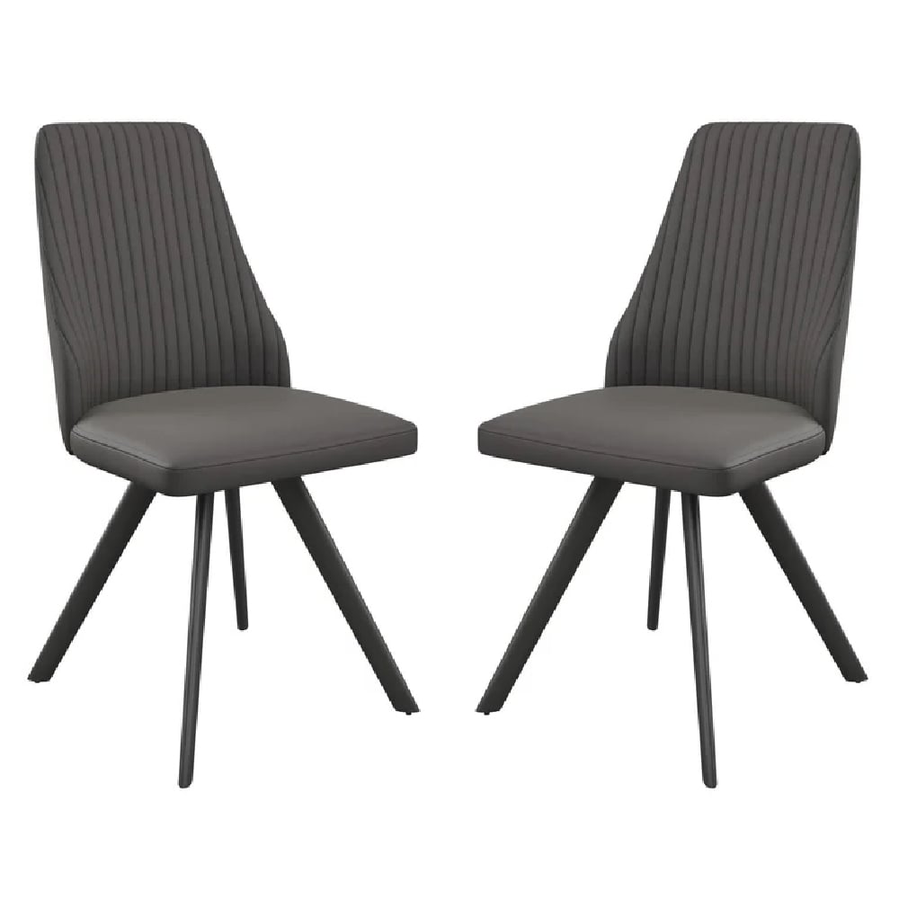 azido dark grey leather dining chairs with black legs in pair