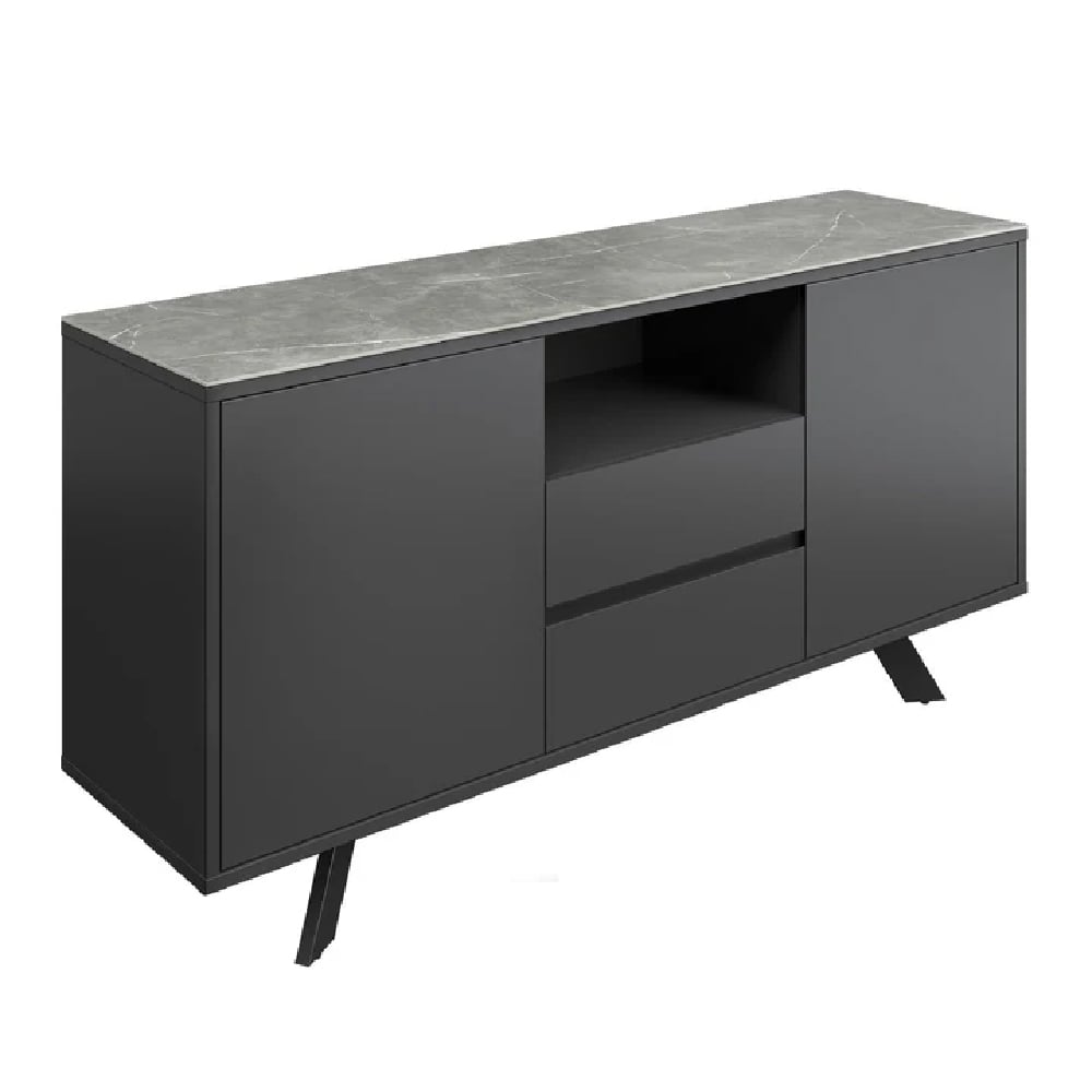 azido wooden sideboard with 2 doors in matte grey ceramic top