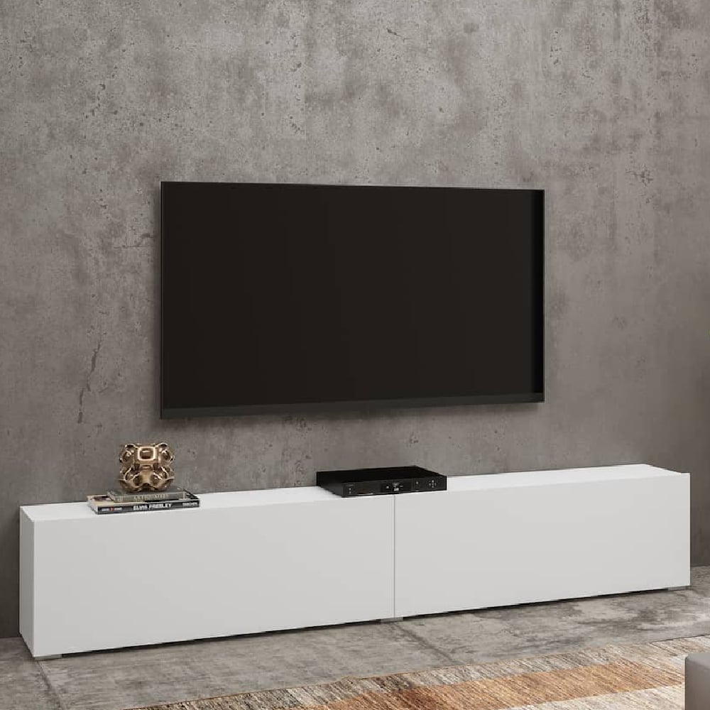 azusa wooden tv stand with pull-down door in matt white