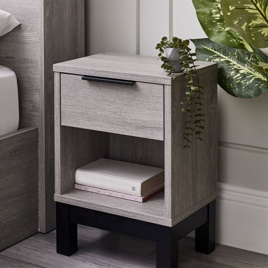 Product photograph of Baara Wooden Bedside Cabinet With 1 Drawer In Grey Oak from Furniture in Fashion