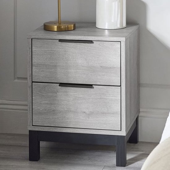 Product photograph of Baara Wooden Bedside Cabinet With 2 Drawers In Grey Oak from Furniture in Fashion