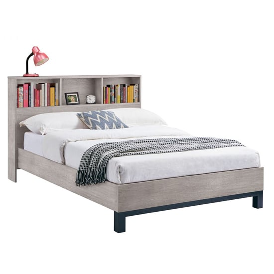 Read more about Baara wooden double bed with bookcase headboard in grey oak