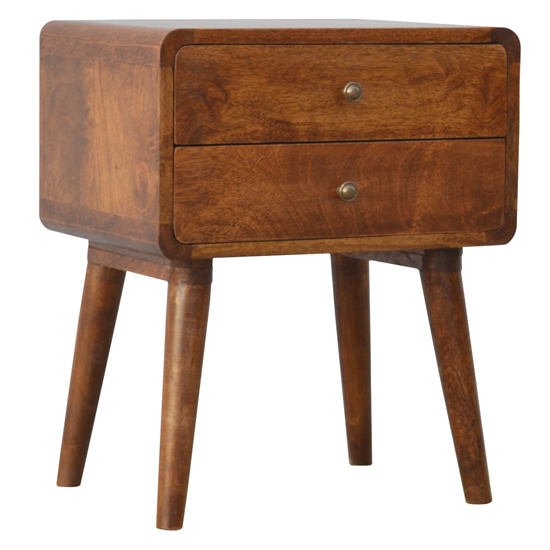 Photo of Bacon wooden curved bedside cabinet in chestnut with 2 drawers