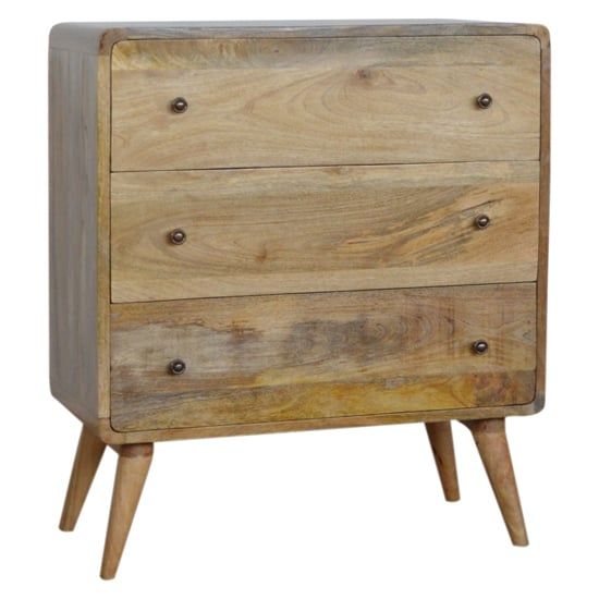 Bacon Wooden Curved Chest Of Drawers In Oak Ish With 3 Drawers ...