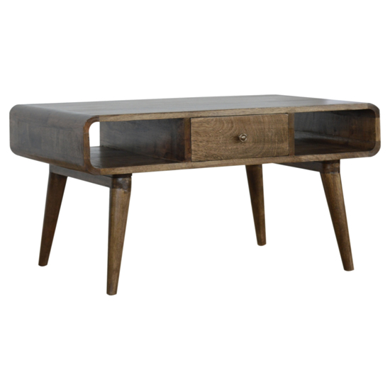 Read more about Bacon wooden curved coffee table in grey washed with 2 drawers