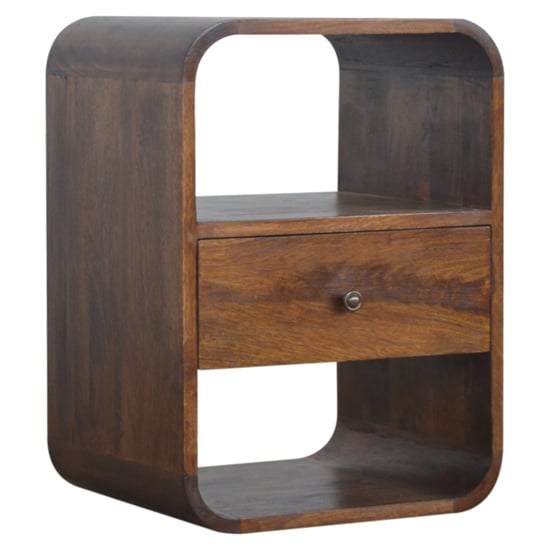 Read more about Bacon wooden curved edge bedside cabinet in chestnut 1 drawer
