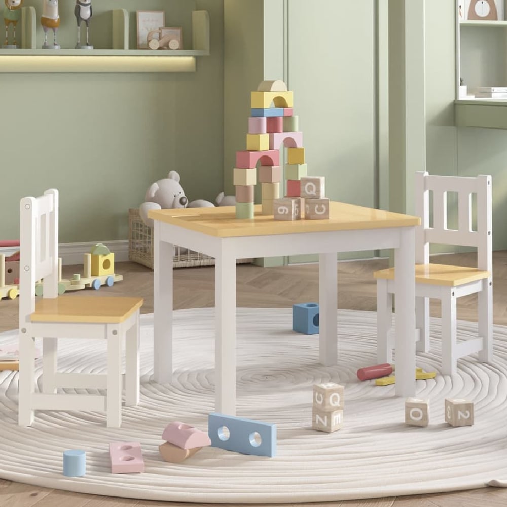 bagdad wooden children table with 2 chairs in white and beige