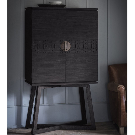 Product photograph of Bahia Wooden Bar Cabinet With 2 Doors In Matt Black Charcoal from Furniture in Fashion