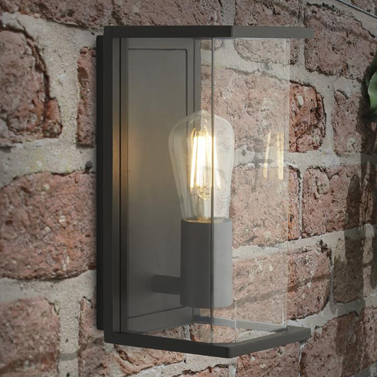 Read more about Bakerloo outdoor clear glass wall light in dark grey
