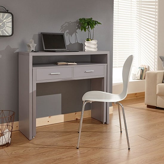 Photo of Redruth extendable desk or console table in grey with 2 drawers