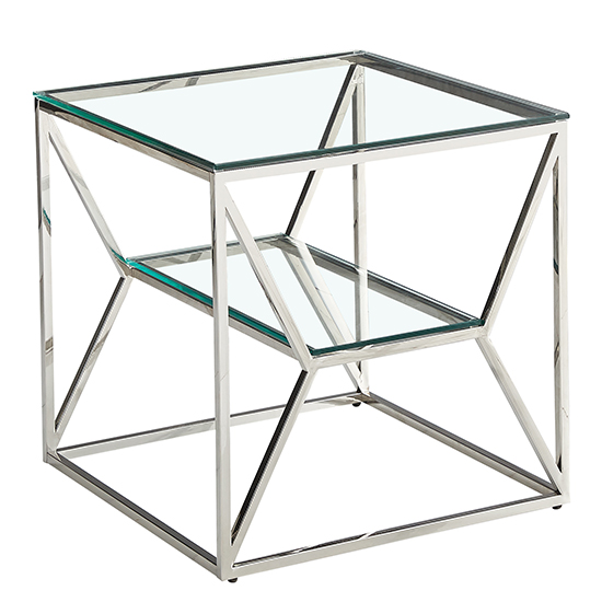 Photo of Balnain clear glass top side table with silver frame